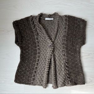 Skovhuus Brown and Grey Hand Woven Made in Italy Woven Poncho Sweater Size L